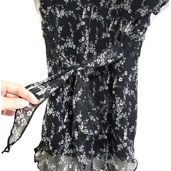 Cacama | Floral Sheer Tie Waist Blouse - Picture 6 of 7